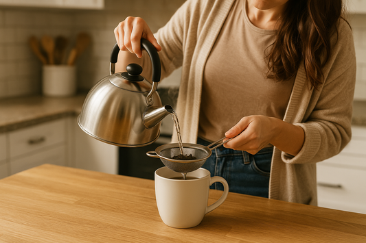 Une femme prépare une thé avec une passoire