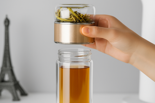 Une main referme un infuseur à thé