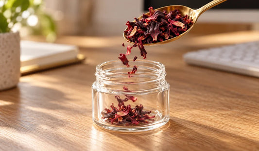 Cuillère de thé en vrac au-dessus de la chambre à thé d'une bouteille infuseur
