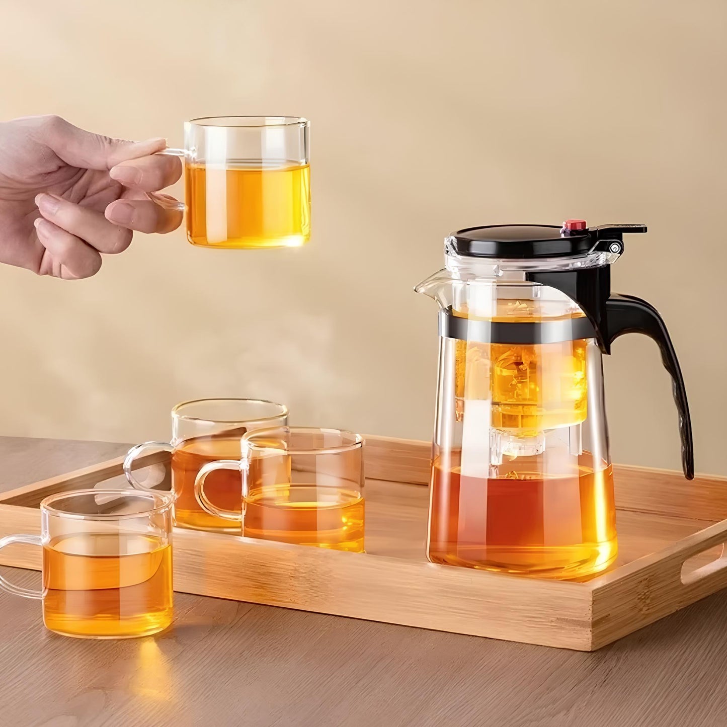 Théière en verre à poussoir