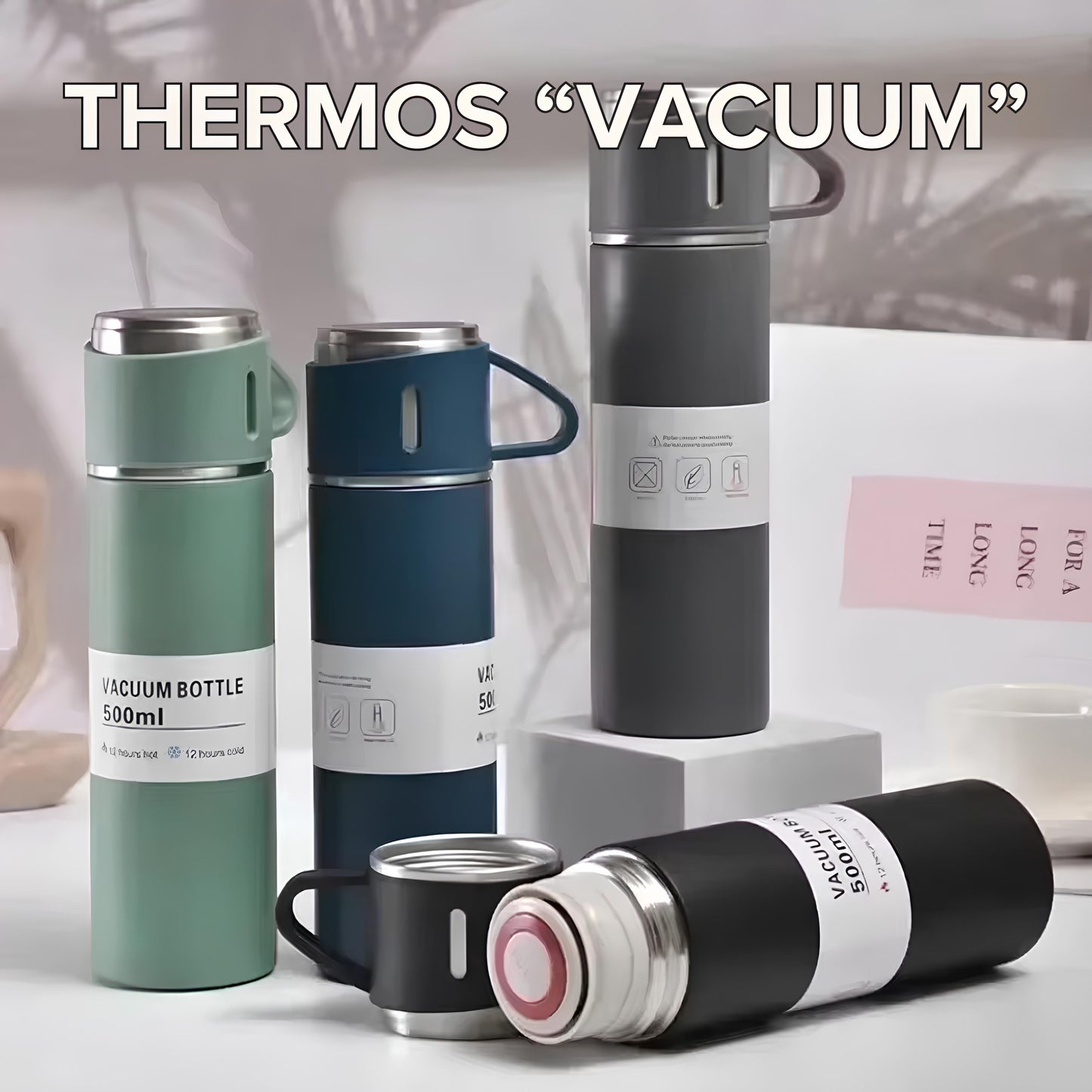 Thermos "Vacuum" + 3 tasses