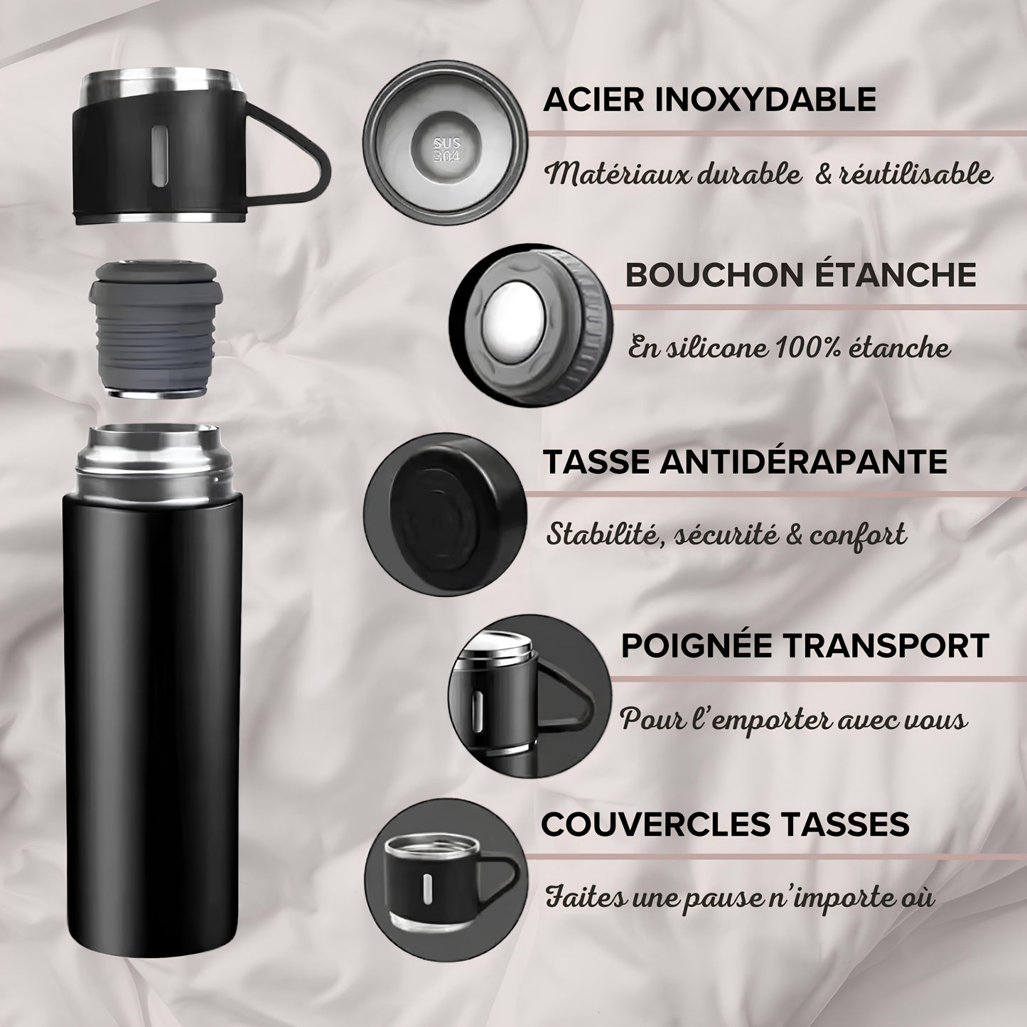 Thermos "Vacuum" + 3 tasses